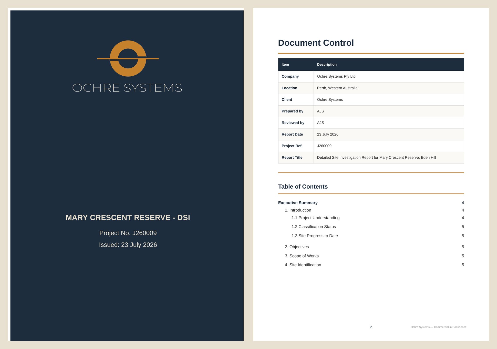 Generated report cover and table of contents.